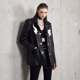 Embroidered Oversized Moto Jacket