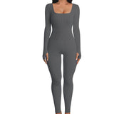 Women's Long Sleeve Square Neck Yoga Jumpsuit