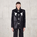 Embroidered Oversized Moto Jacket