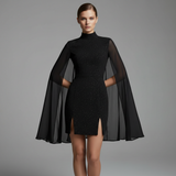 Glitter Bodycon Mini Dress with Sheer Cape Sleeves