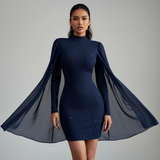Glitter Bodycon Mini Dress with Sheer Cape Sleeves