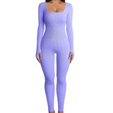 Women's Long Sleeve Square Neck Yoga Jumpsuit
