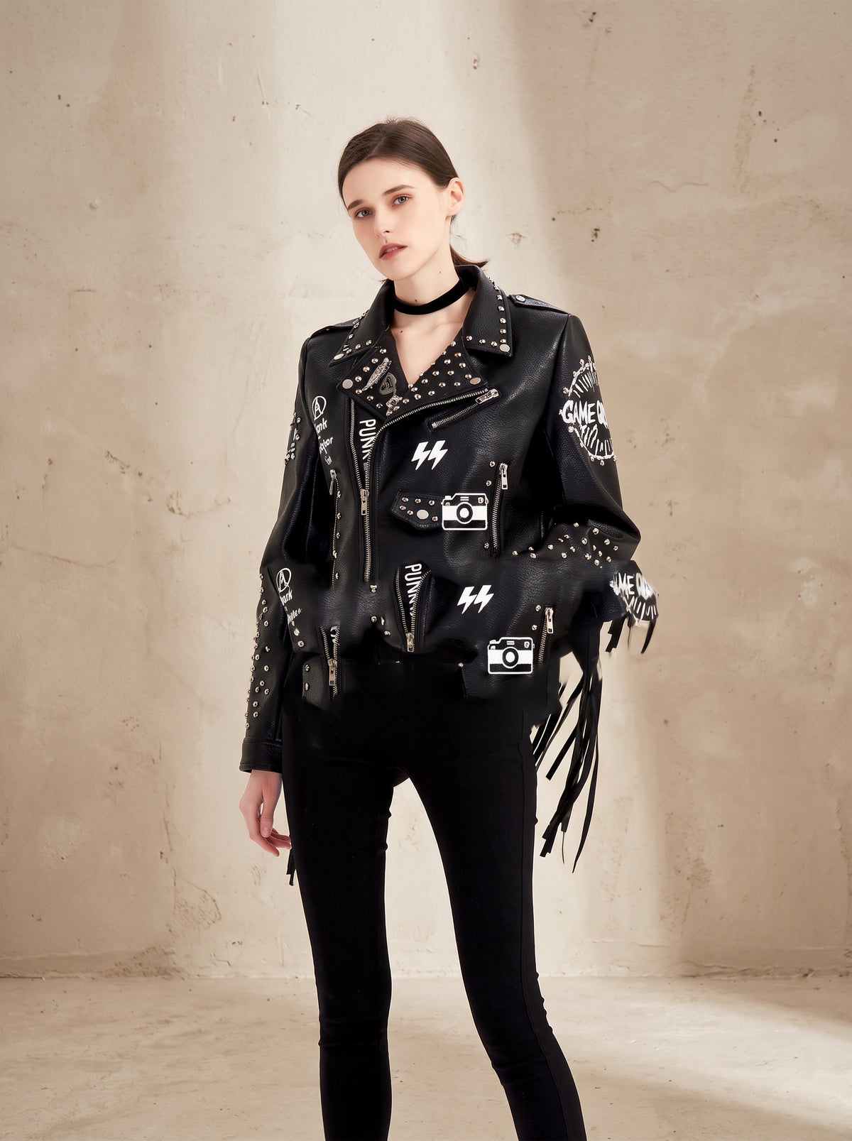 Graffiti Printed Rivet Jacket