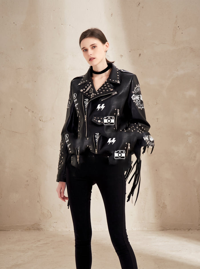 Graffiti Printed Rivet Jacket