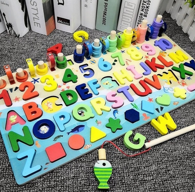 Wooden Alphabet & Number Puzzle Board for Kids