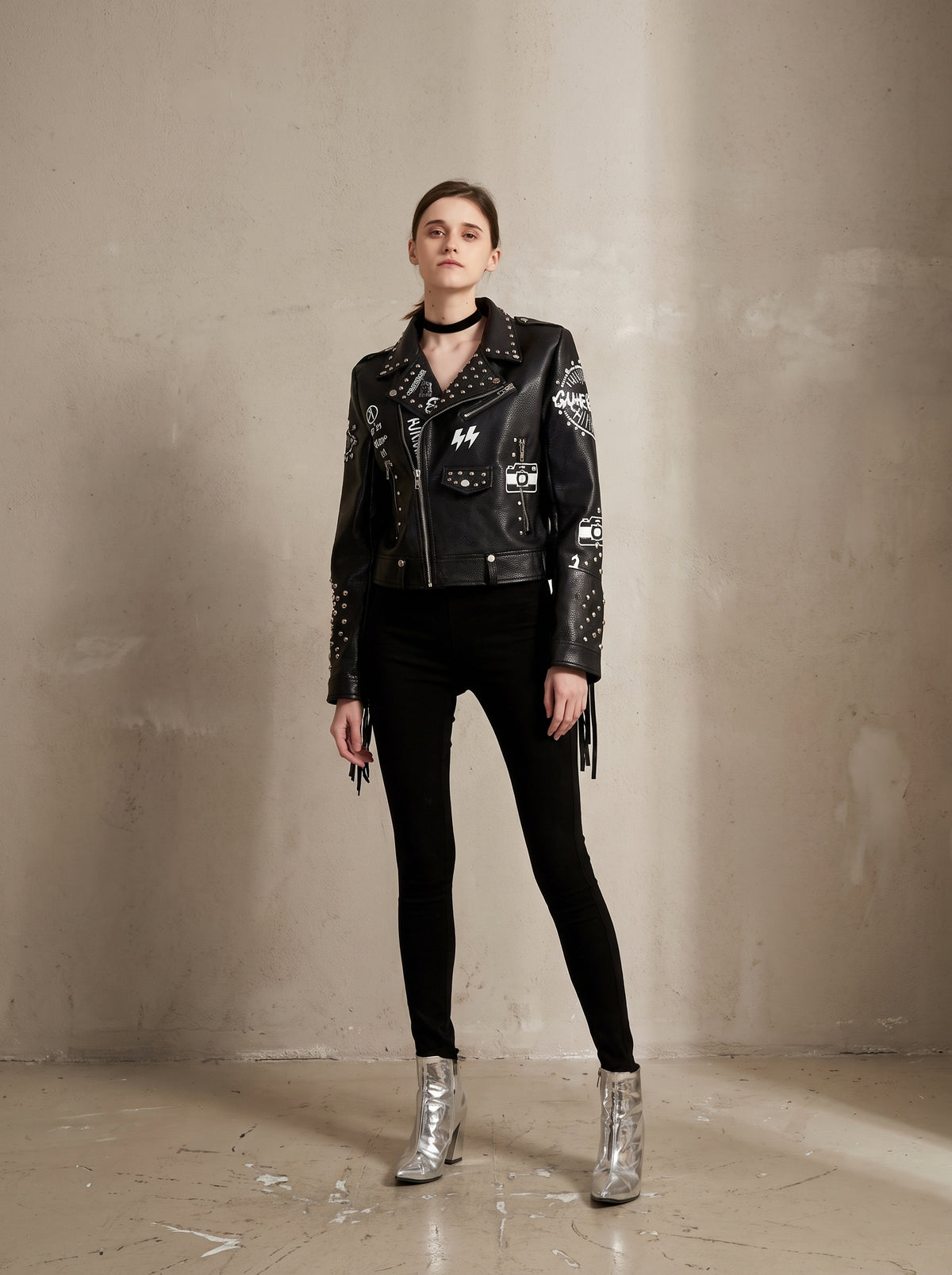 Graffiti Printed Rivet Jacket
