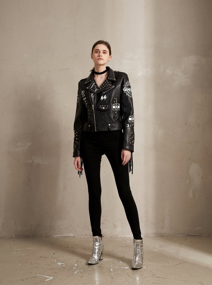 Graffiti Printed Rivet Jacket