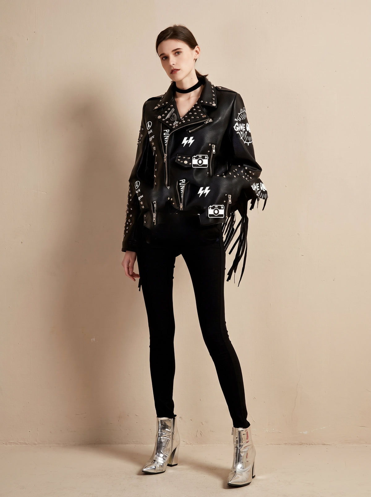 Graffiti Printed Rivet Jacket