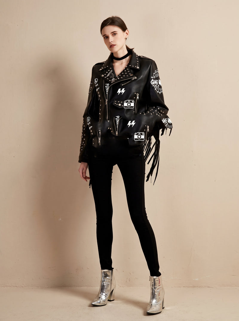 Graffiti Printed Rivet Jacket