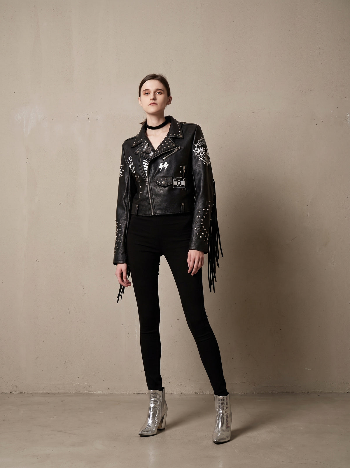 Graffiti Printed Rivet Jacket