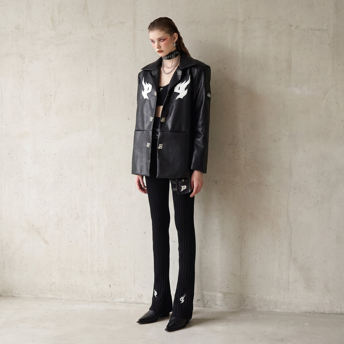 Embroidered Oversized  Moto Jacket