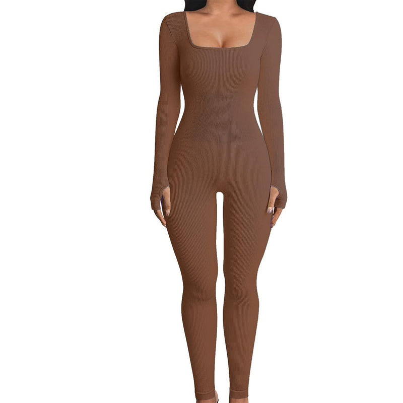 Women's Long Sleeve Square Neck Yoga Jumpsuit