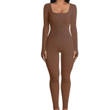 Women's Long Sleeve Square Neck Yoga Jumpsuit