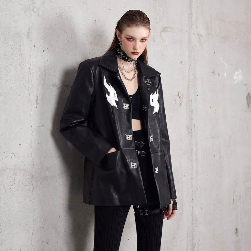 Embroidered Oversized  Moto Jacket