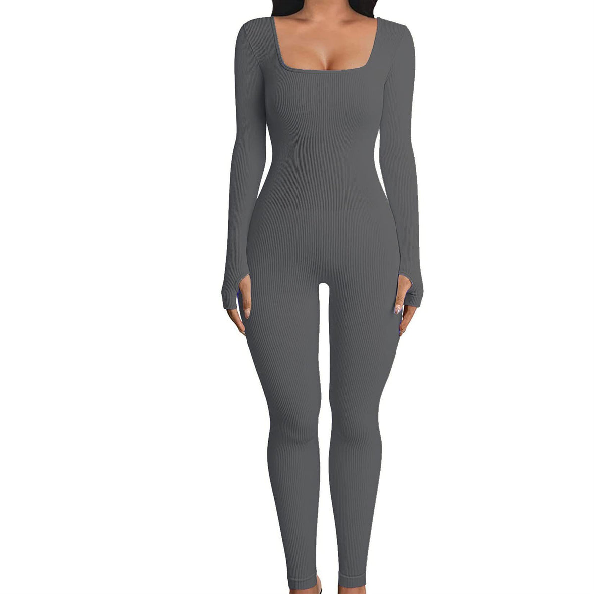Women's Long Sleeve Square Neck Yoga Jumpsuit