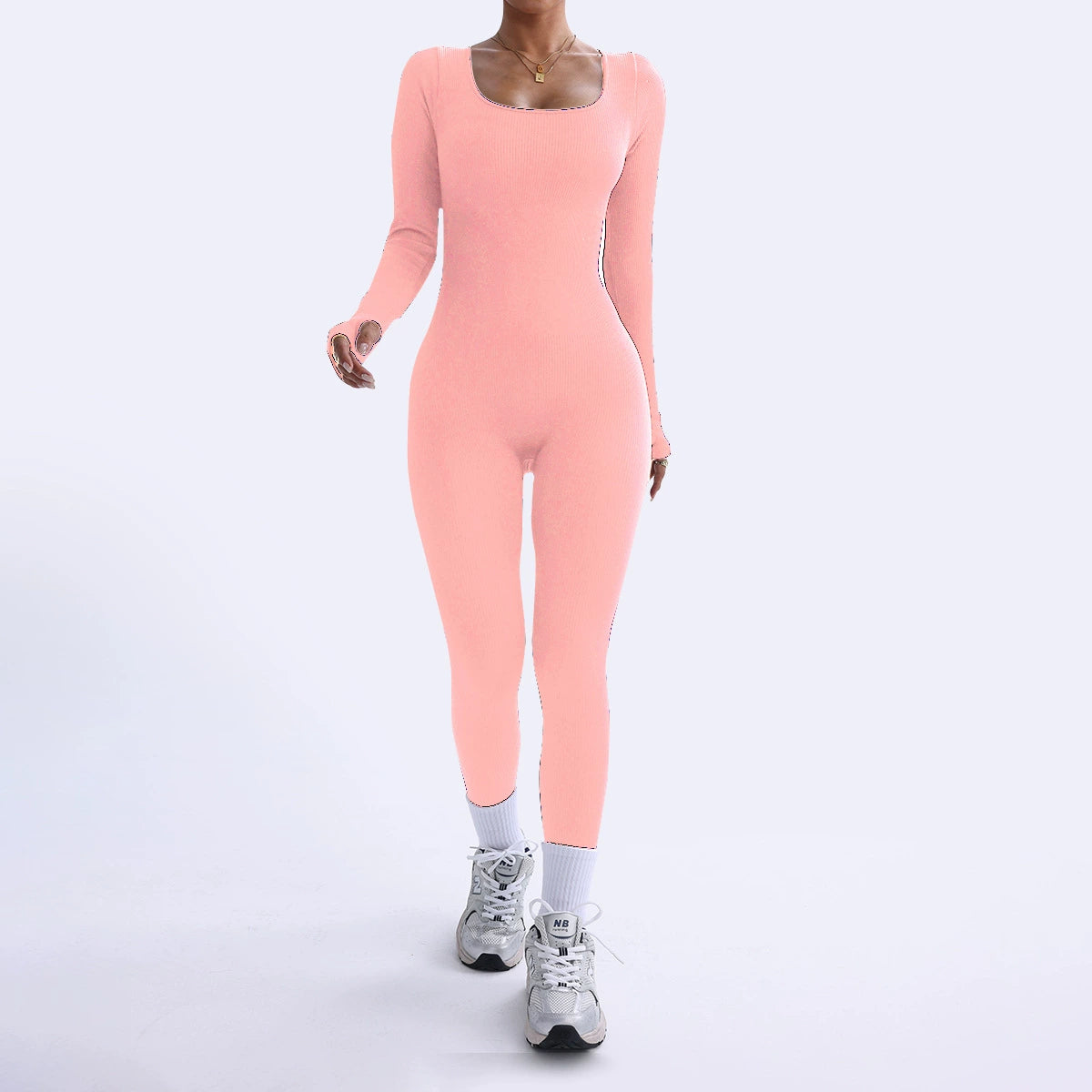 Women's Long Sleeve Square Neck Yoga Jumpsuit