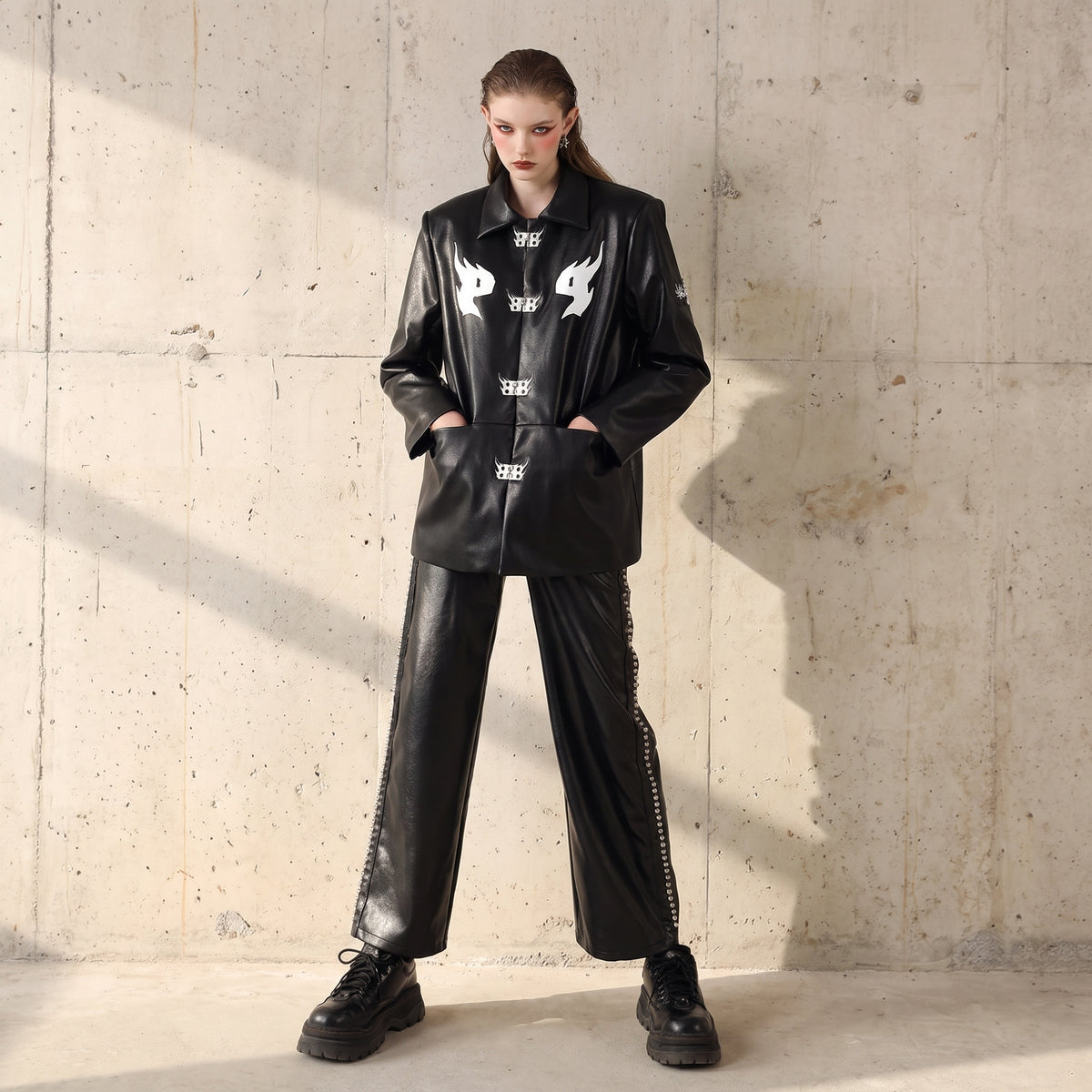 Embroidered Oversized  Moto Jacket