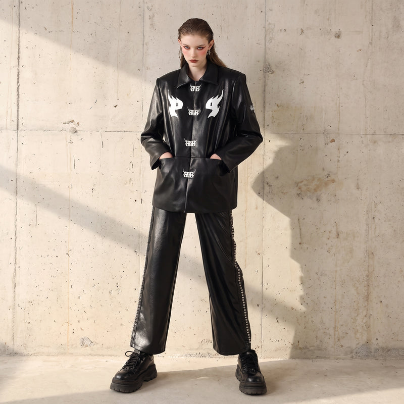 Embroidered Oversized  Moto Jacket