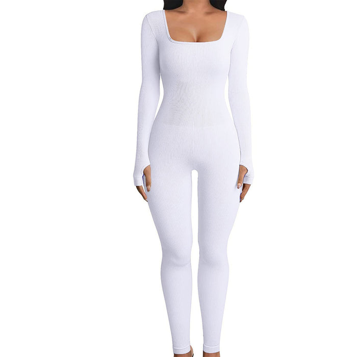 Women's Long Sleeve Square Neck Yoga Jumpsuit