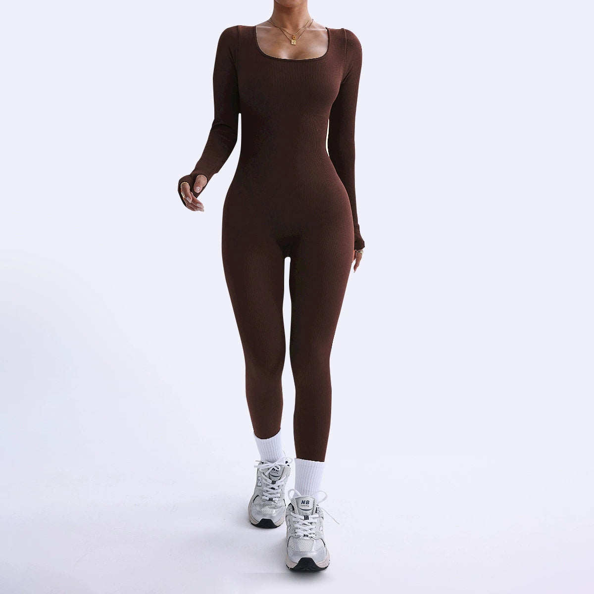 Women's Long Sleeve Square Neck Yoga Jumpsuit