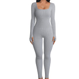 Women's Long Sleeve Square Neck Yoga Jumpsuit