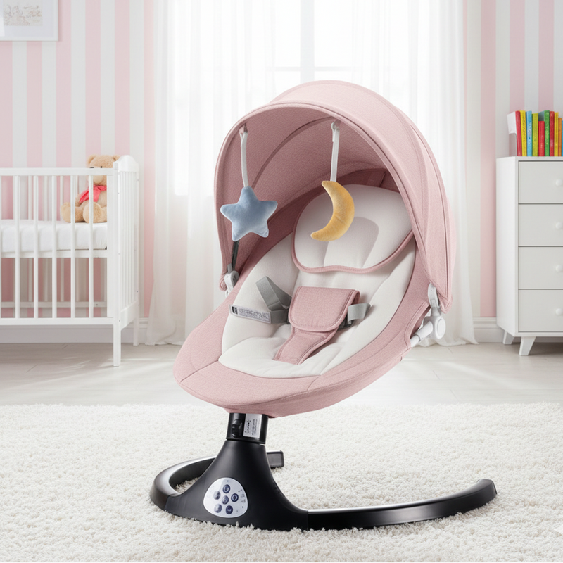 Electric Baby Rocking Chair with Remote Control – Automatic Infant Swing Seat with Toys & Pillow for Newborns (0–12 Months), Portable Soothing Baby Bouncer