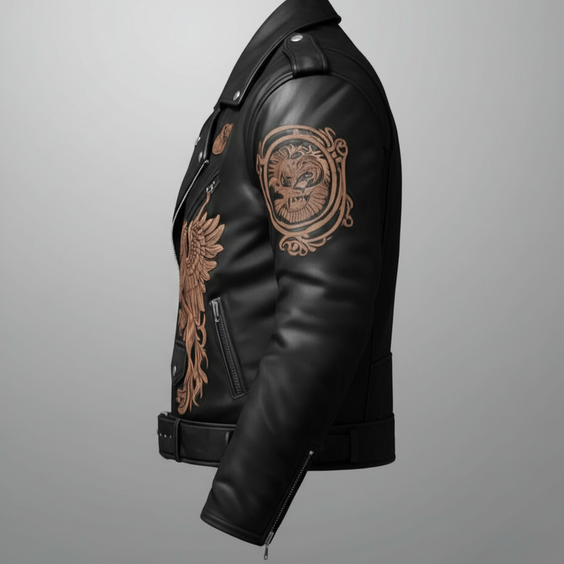 Griffin Emblem Sheepskin Biker Jacket