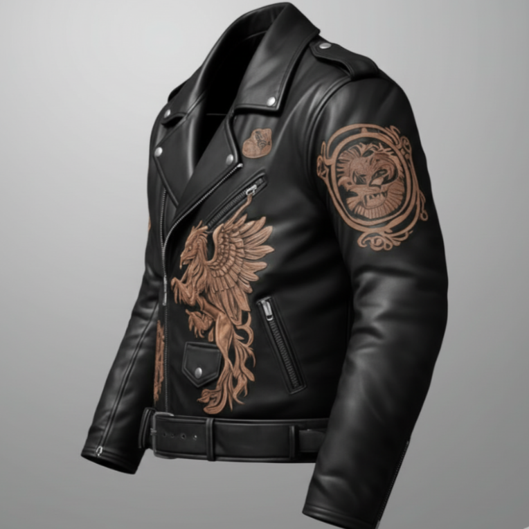 Griffin Emblem Sheepskin Biker Jacket