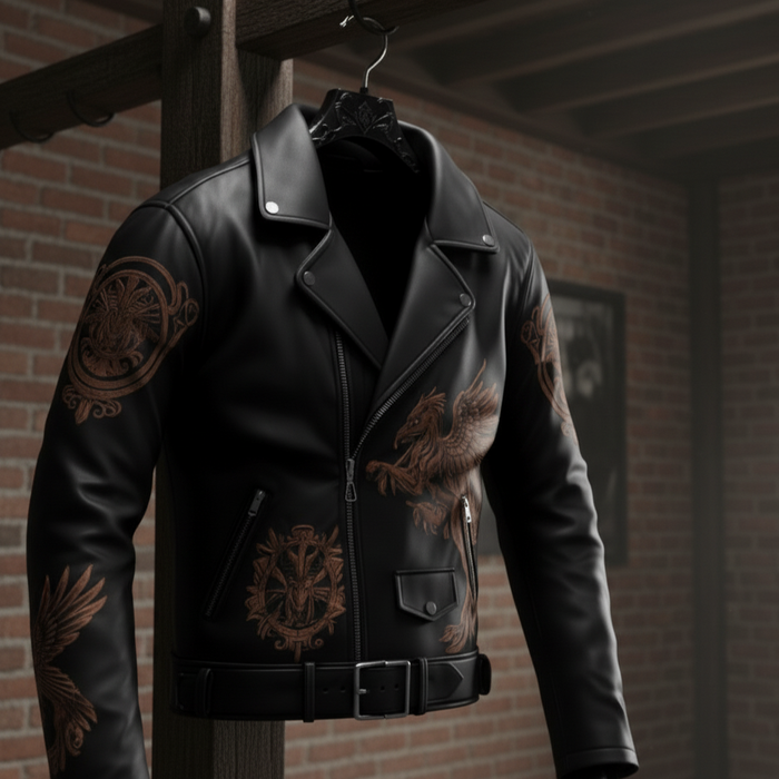 Griffin Emblem Sheepskin Biker Jacket