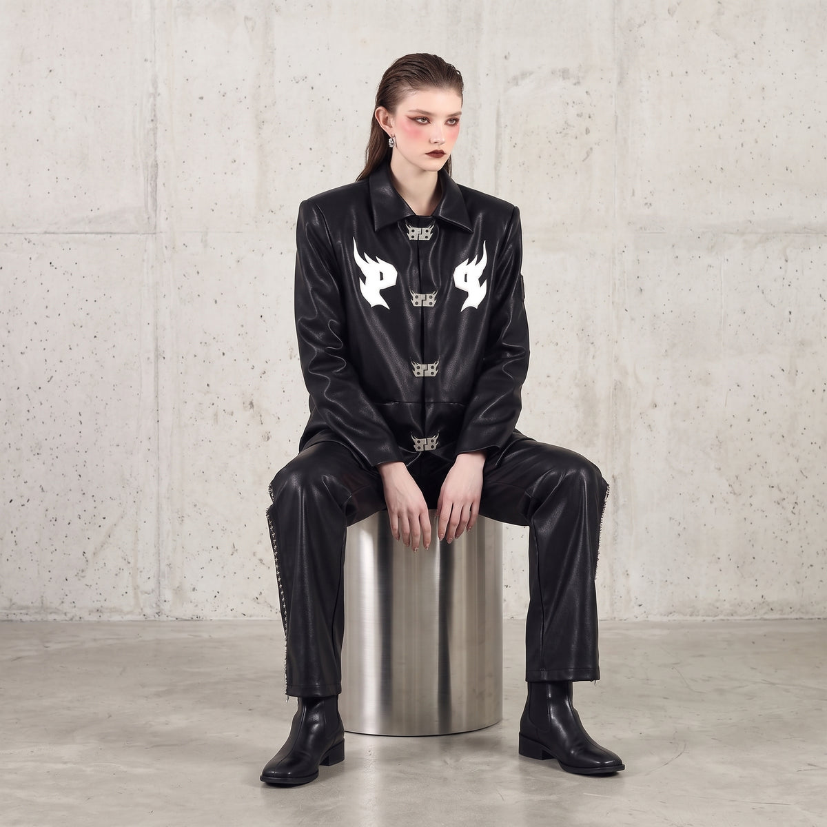 Embroidered Oversized  Moto Jacket