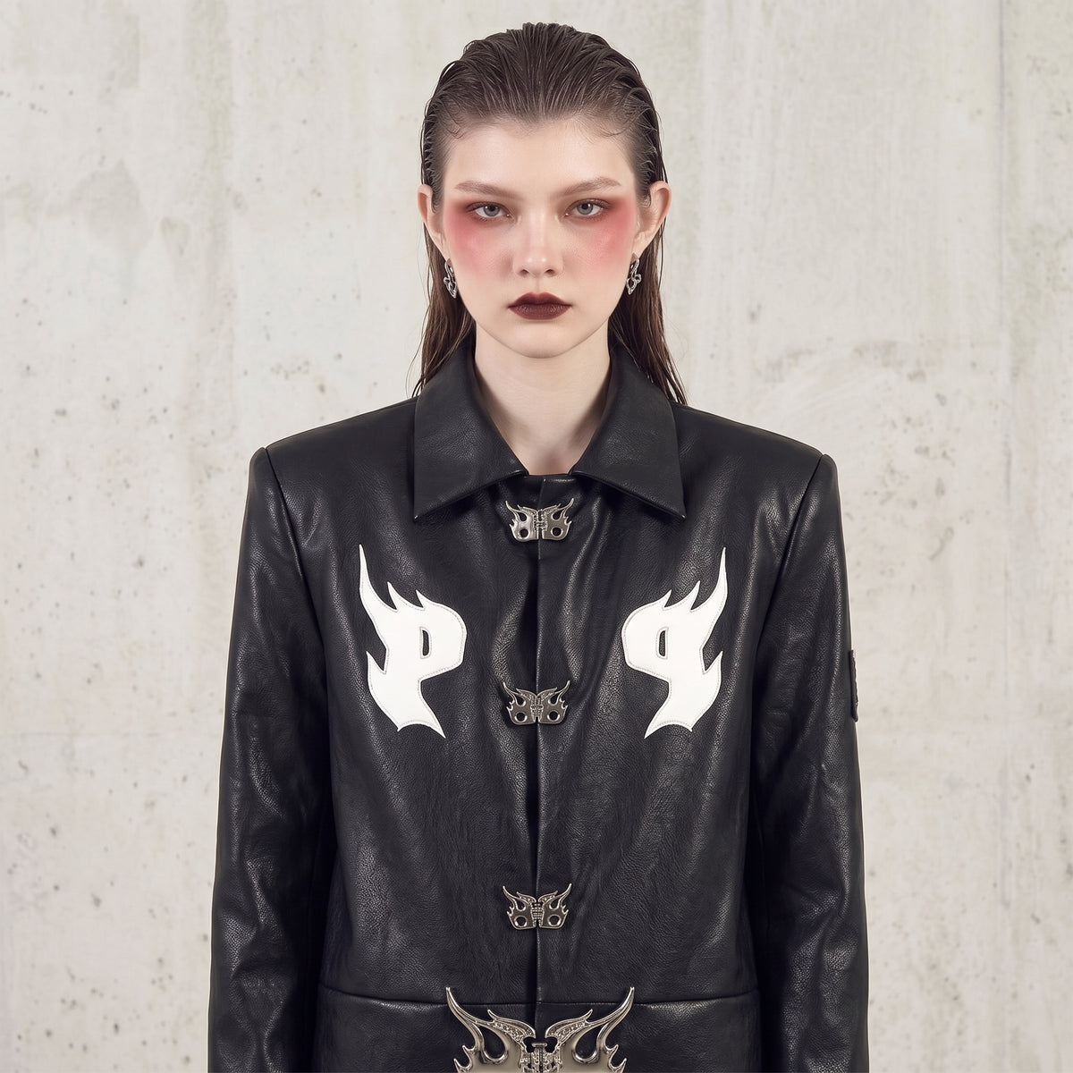 Embroidered Oversized  Moto Jacket