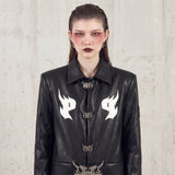 Embroidered Oversized  Moto Jacket