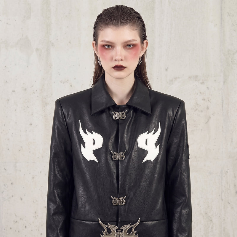 Embroidered Oversized  Moto Jacket