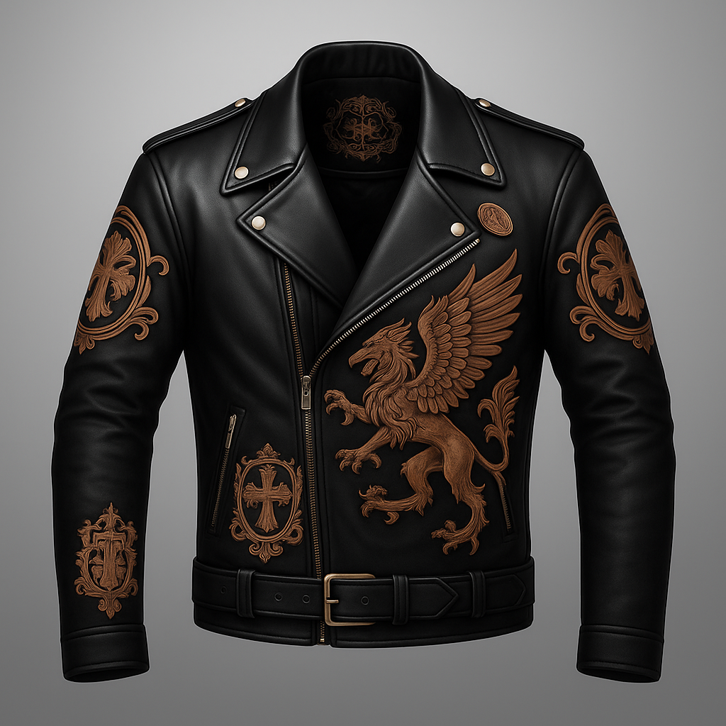 Griffin Emblem Sheepskin Biker Jacket