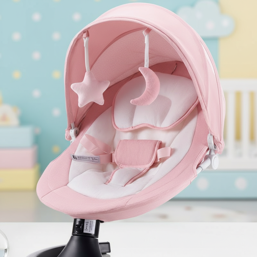 Electric Baby Rocking Chair with Remote Control – Automatic Infant Swing Seat with Toys & Pillow for Newborns (0–12 Months), Portable Soothing Baby Bouncer