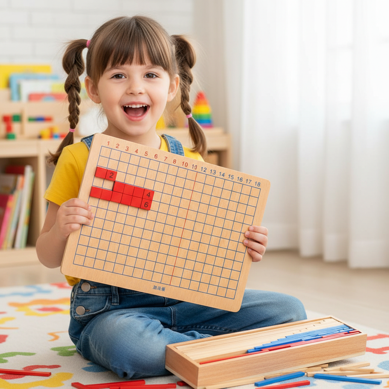 Montessori Wooden Subtraction Strip Board – Kindergarten Math Learning Abacus Frame for Kids