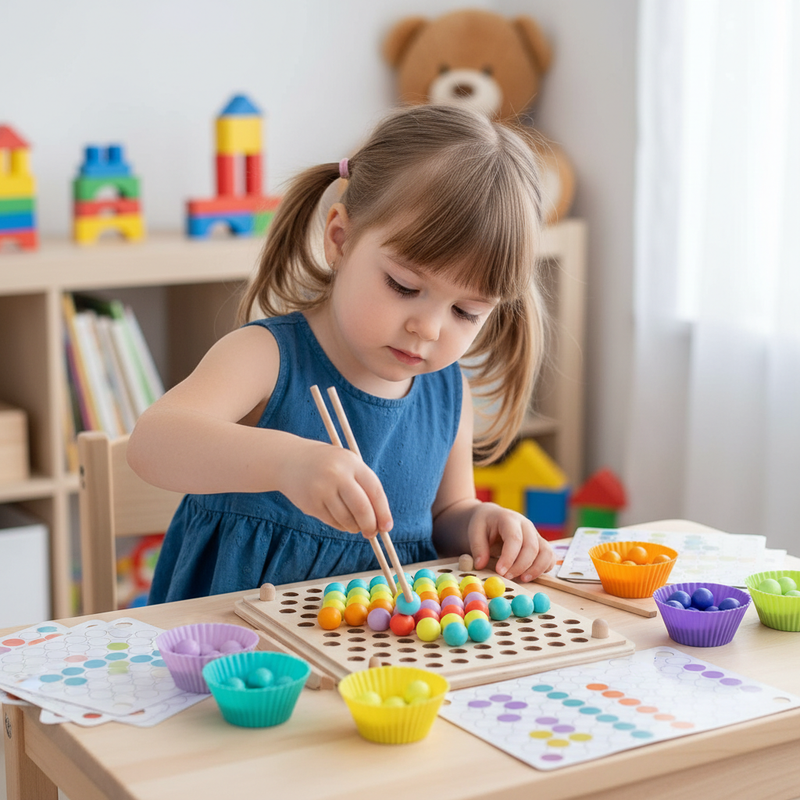 Montessori Wooden Color & Shape Sorting Puzzle Board – Educational Peg Matching Toy for Toddlers