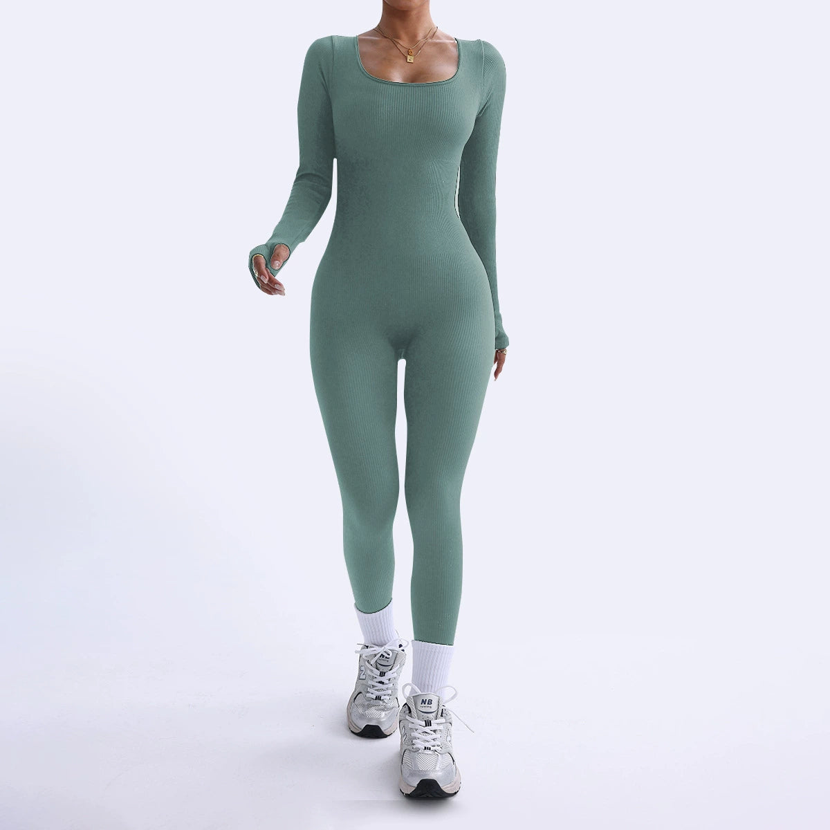 Women's Long Sleeve Square Neck Yoga Jumpsuit