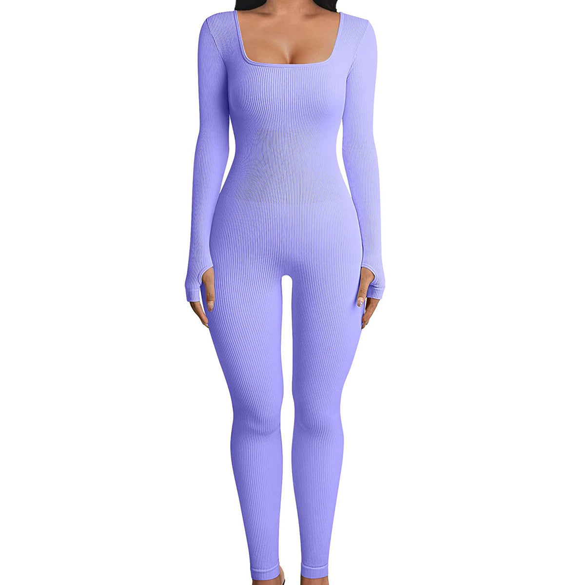 Women's Long Sleeve Square Neck Yoga Jumpsuit