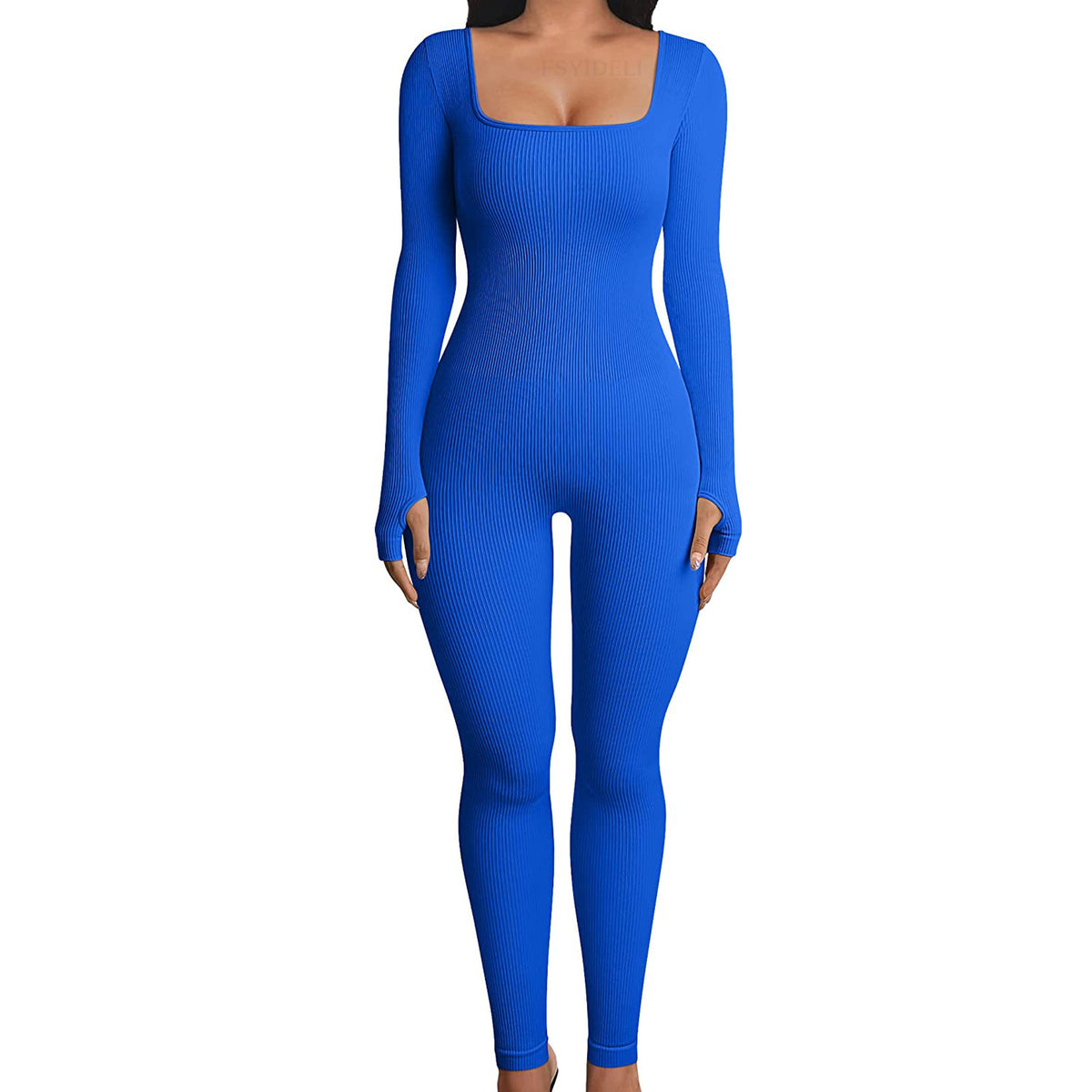 Women's Long Sleeve Square Neck Yoga Jumpsuit